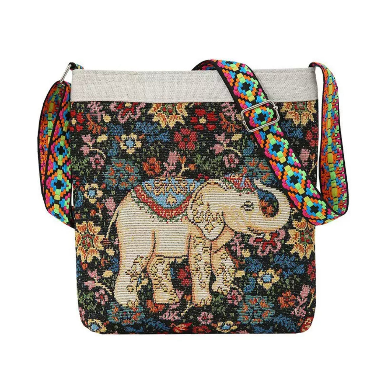 Boho Elephant Embroidered Crossbody Bag – Tablet & Everyday Essentials