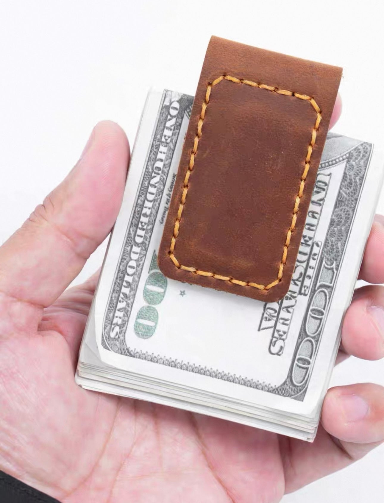 Code & Copper™ — Hand-Stitched Crazy Horse Leather Magnetic Money Clip