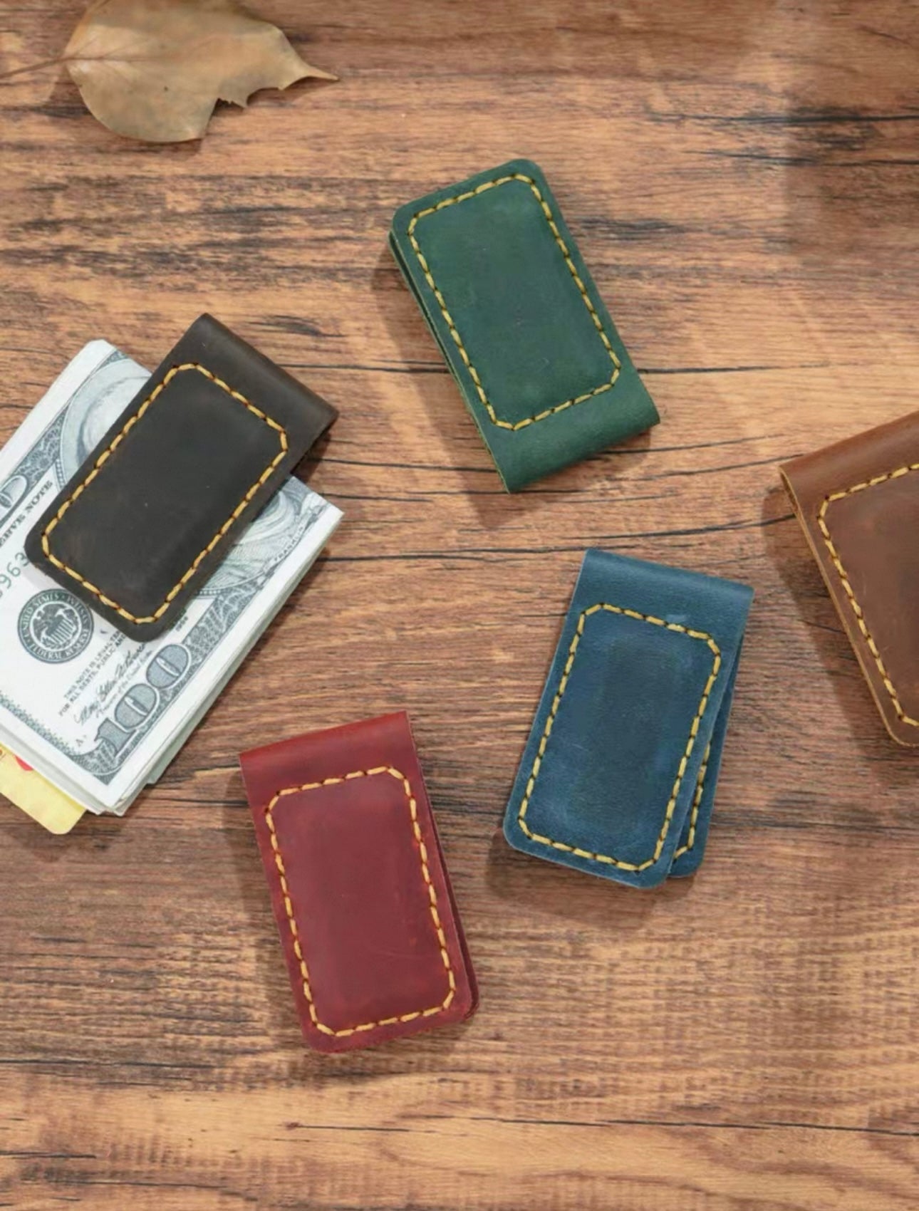 Code & Copper™ — Hand-Stitched Crazy Horse Leather Magnetic Money Clip