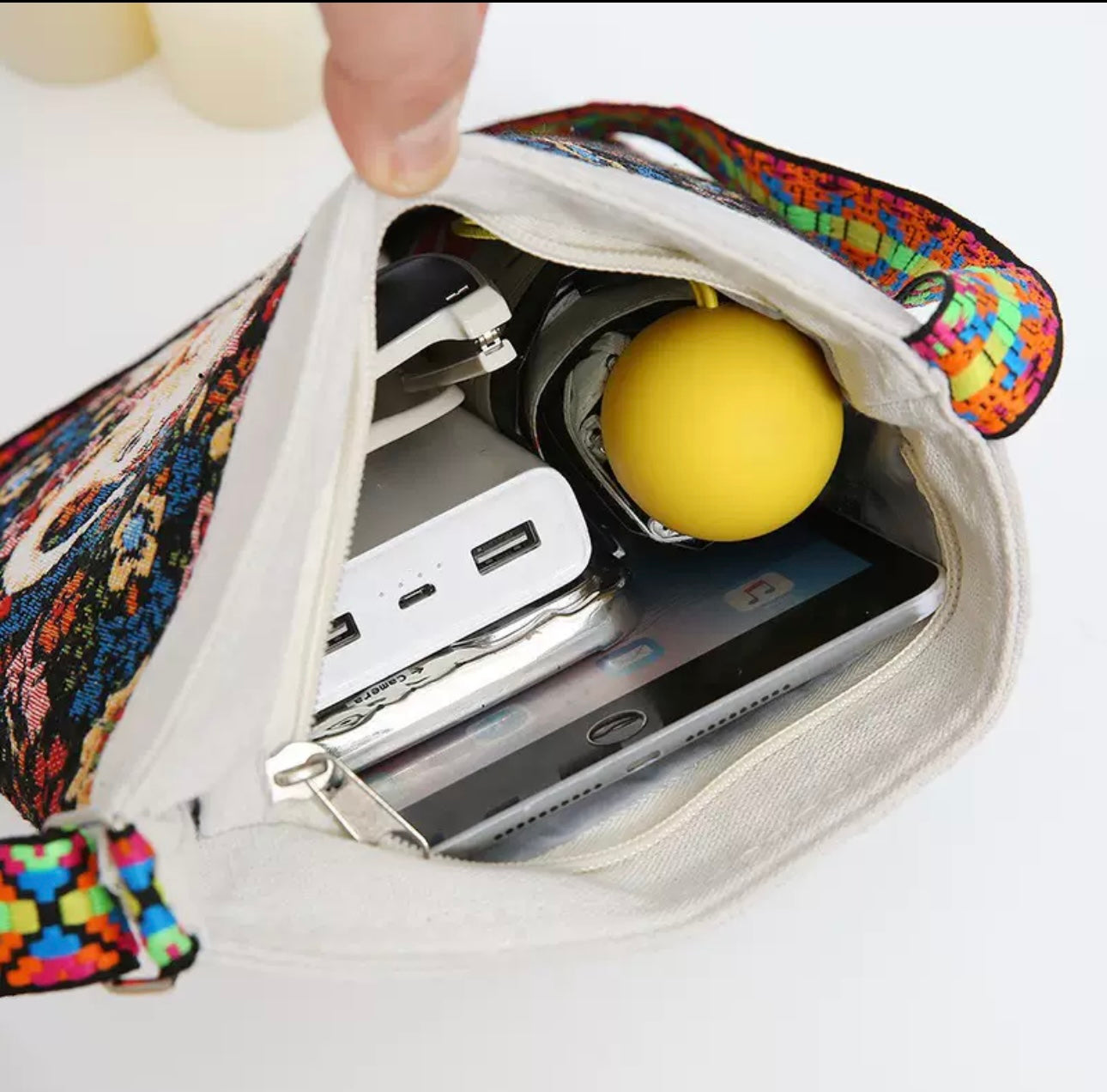 Boho Elephant Embroidered Crossbody Bag – Tablet & Everyday Essentials