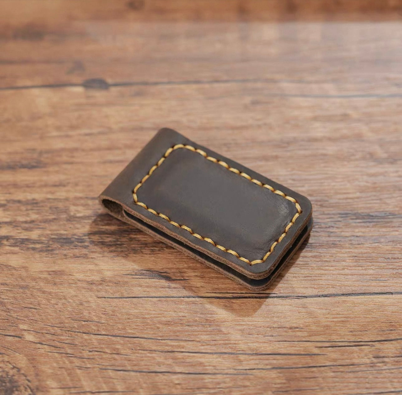 Code & Copper™ — Hand-Stitched Crazy Horse Leather Magnetic Money Clip