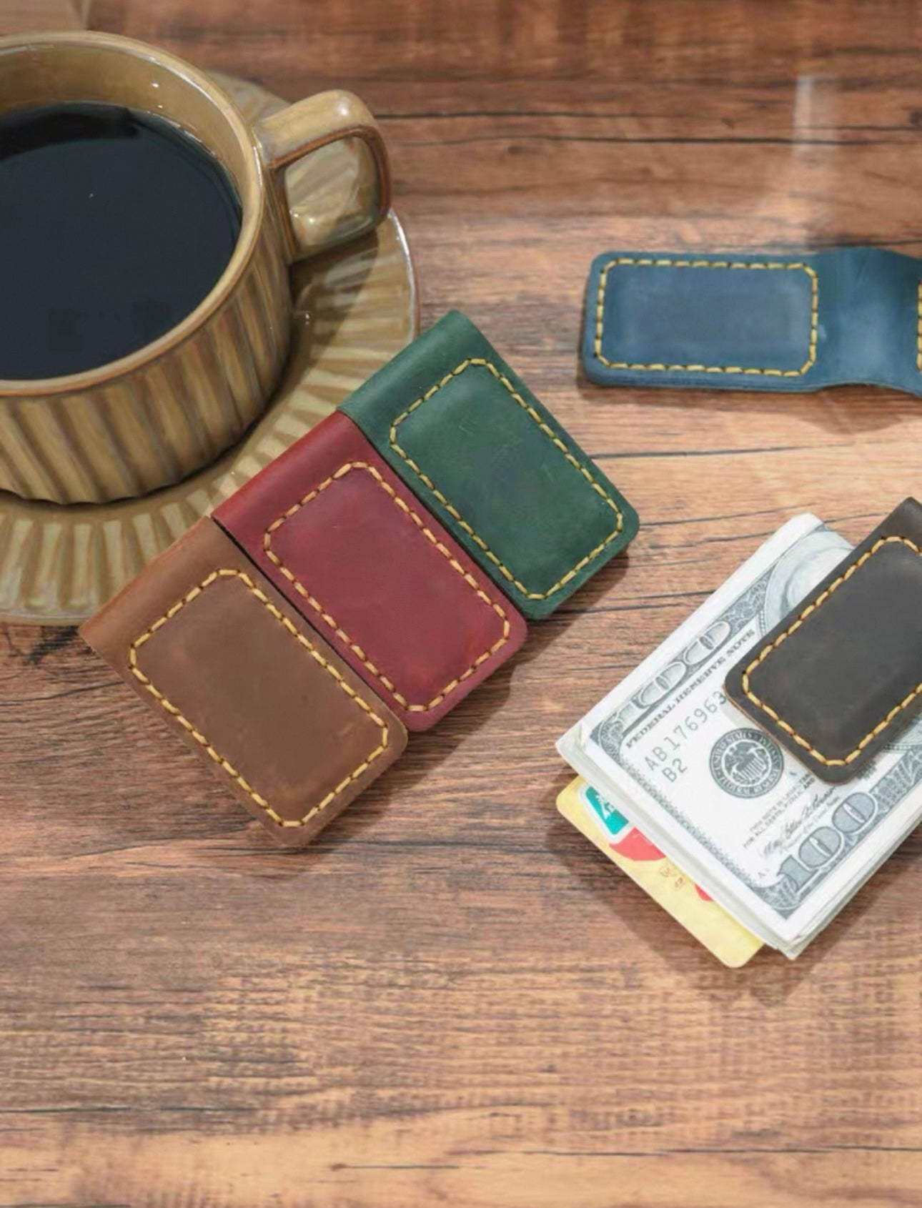 Code & Copper™ — Hand-Stitched Crazy Horse Leather Magnetic Money Clip
