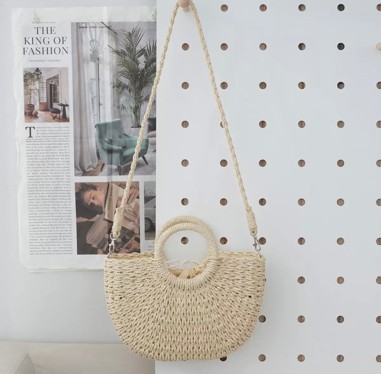 Convertible Woven Straw Tote & Crossbody Bag – Summer Handbag with Drawstring Lining