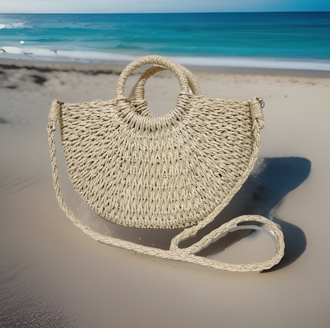 Convertible Woven Straw Tote & Crossbody Bag – Summer Handbag with Drawstring Lining