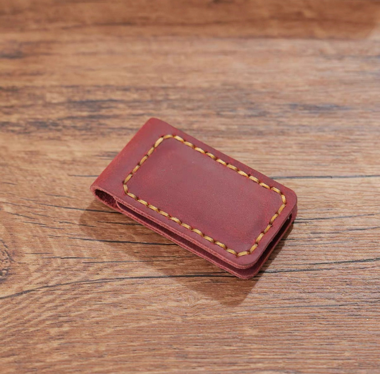 Code & Copper™ — Hand-Stitched Crazy Horse Leather Magnetic Money Clip