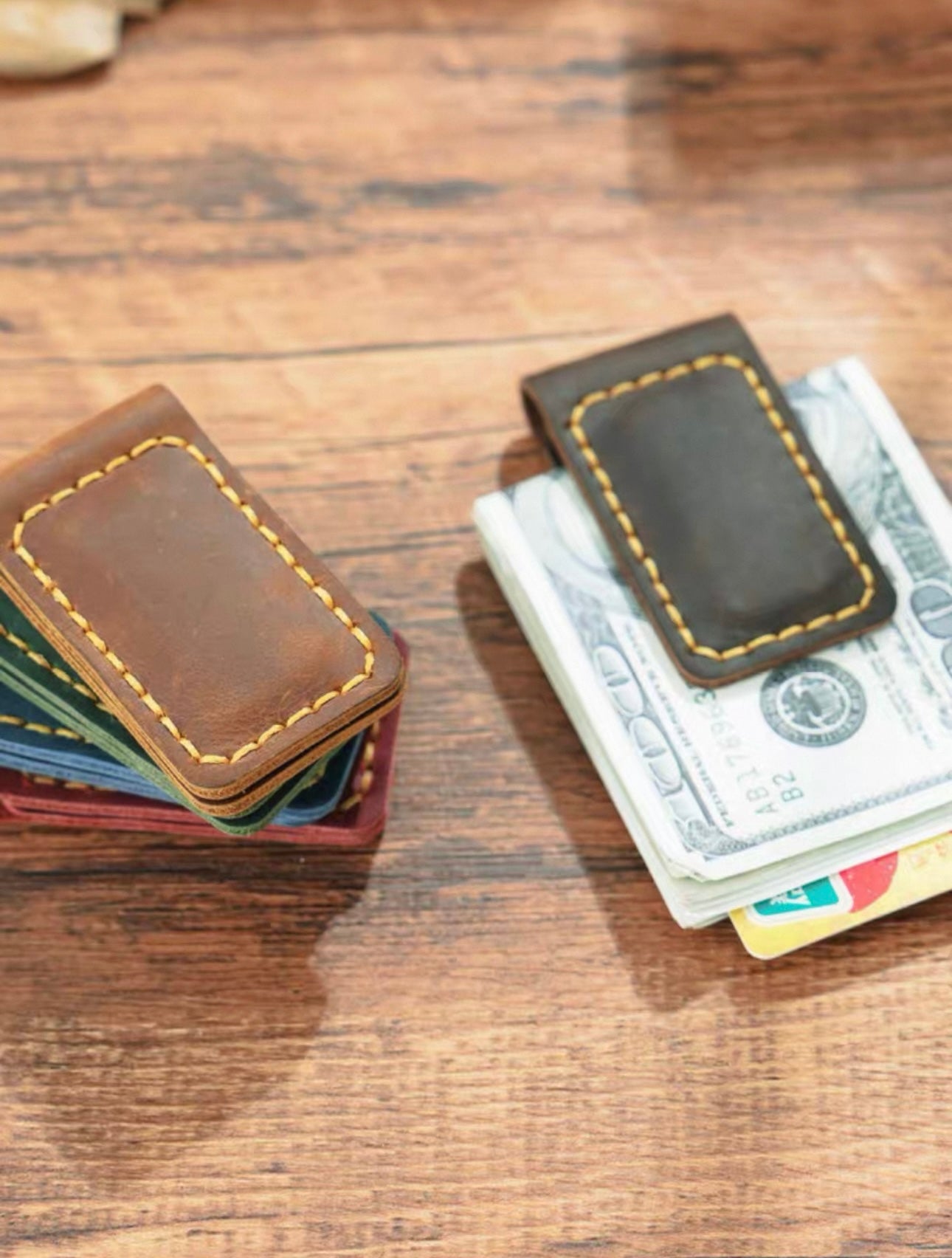 Code & Copper™ — Hand-Stitched Crazy Horse Leather Magnetic Money Clip