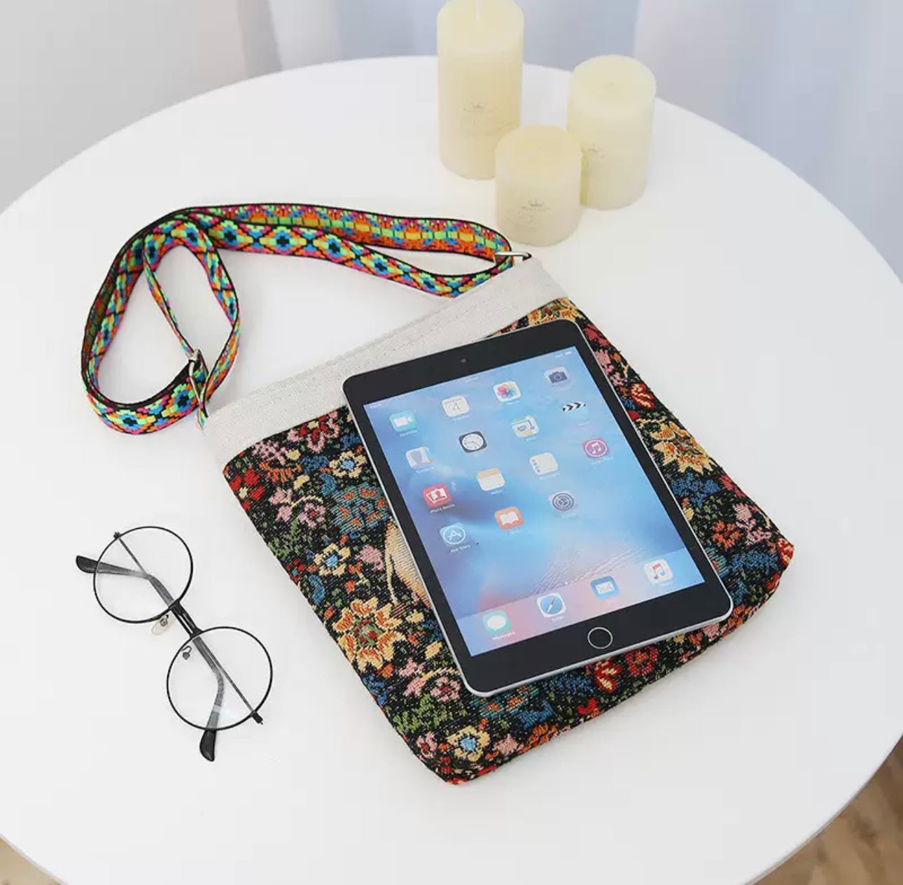 Boho Elephant Embroidered Crossbody Bag – Tablet & Everyday Essentials