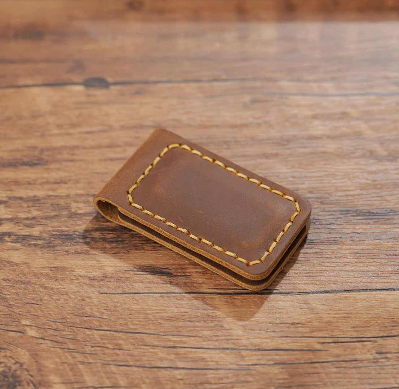 Code & Copper™ — Hand-Stitched Crazy Horse Leather Magnetic Money Clip